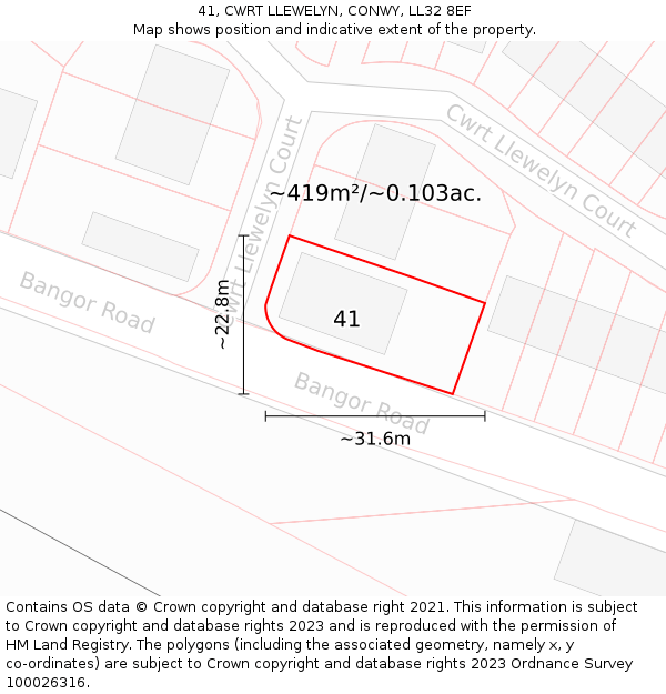 41, CWRT LLEWELYN, CONWY, LL32 8EF: Plot and title map