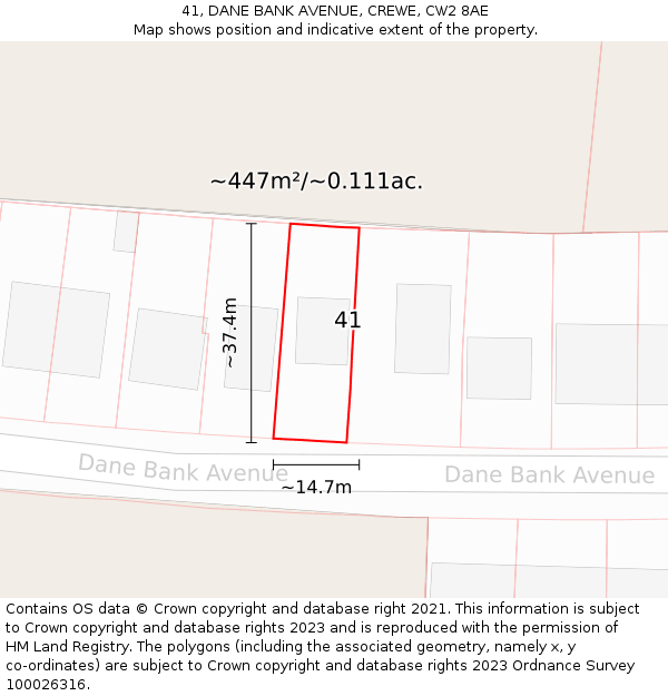 41, DANE BANK AVENUE, CREWE, CW2 8AE: Plot and title map