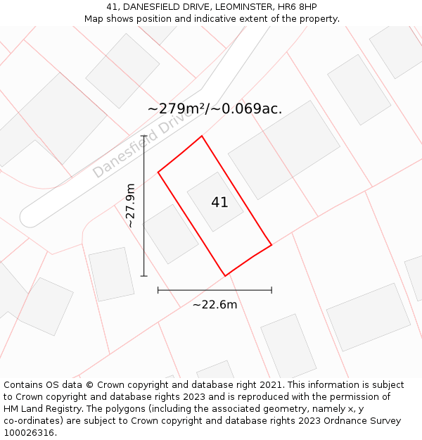 41, DANESFIELD DRIVE, LEOMINSTER, HR6 8HP: Plot and title map