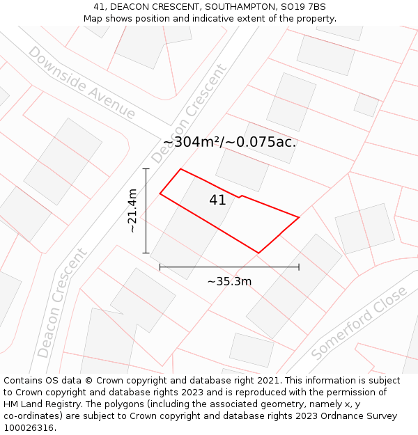 41, DEACON CRESCENT, SOUTHAMPTON, SO19 7BS: Plot and title map