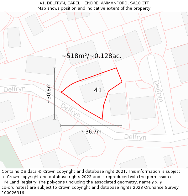 41, DELFRYN, CAPEL HENDRE, AMMANFORD, SA18 3TT: Plot and title map