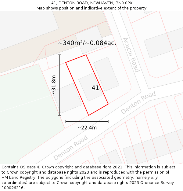 41, DENTON ROAD, NEWHAVEN, BN9 0PX: Plot and title map