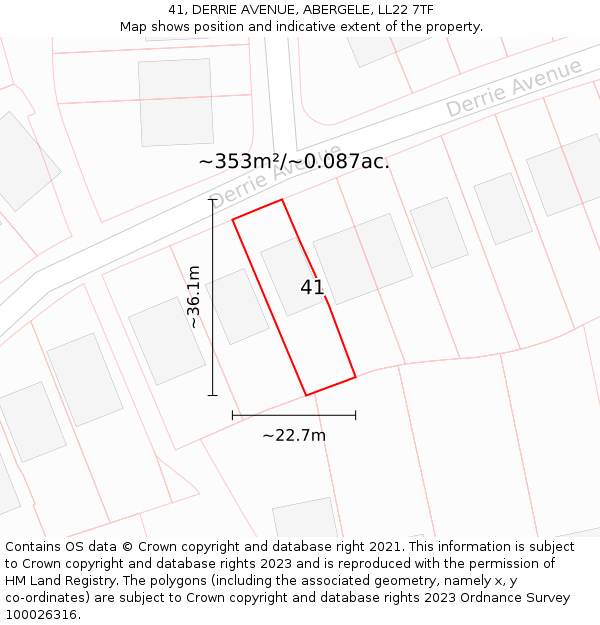 41, DERRIE AVENUE, ABERGELE, LL22 7TF: Plot and title map