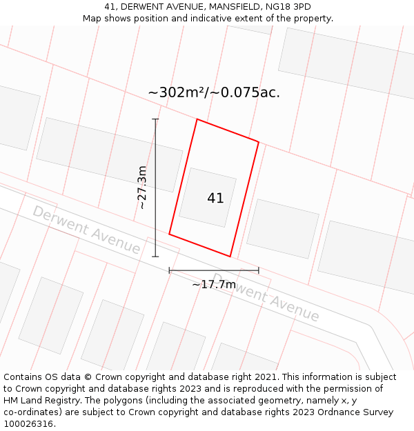41, DERWENT AVENUE, MANSFIELD, NG18 3PD: Plot and title map