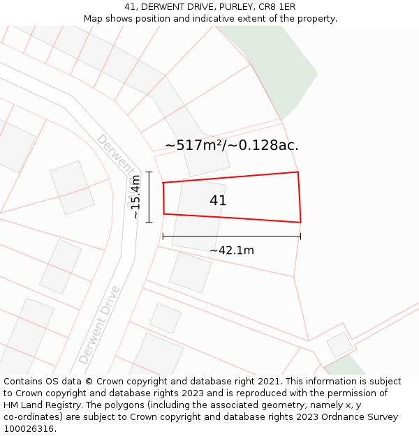 41, DERWENT DRIVE, PURLEY, CR8 1ER: Plot and title map