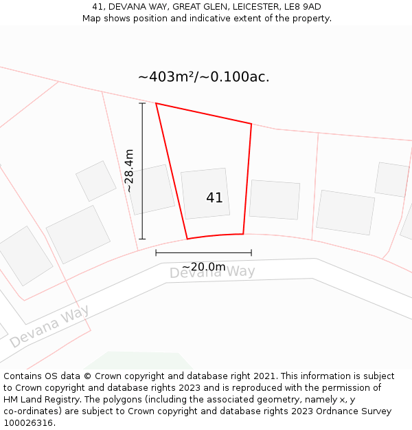 41, DEVANA WAY, GREAT GLEN, LEICESTER, LE8 9AD: Plot and title map