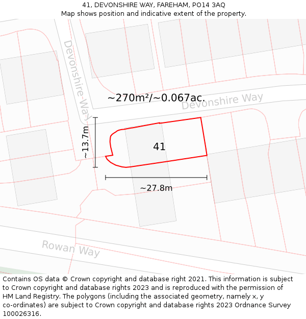 41, DEVONSHIRE WAY, FAREHAM, PO14 3AQ: Plot and title map