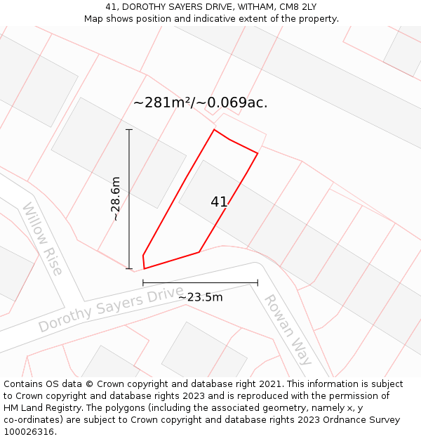 41, DOROTHY SAYERS DRIVE, WITHAM, CM8 2LY: Plot and title map