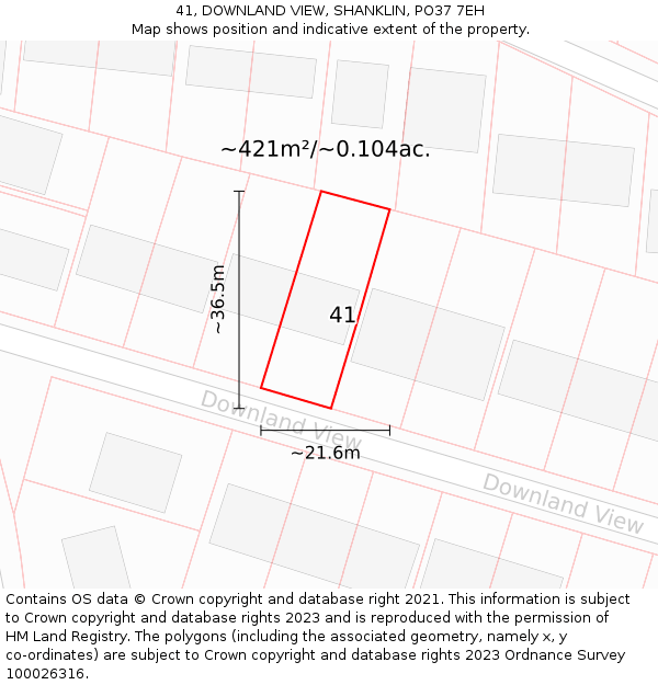 41, DOWNLAND VIEW, SHANKLIN, PO37 7EH: Plot and title map