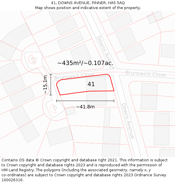 41, DOWNS AVENUE, PINNER, HA5 5AQ: Plot and title map