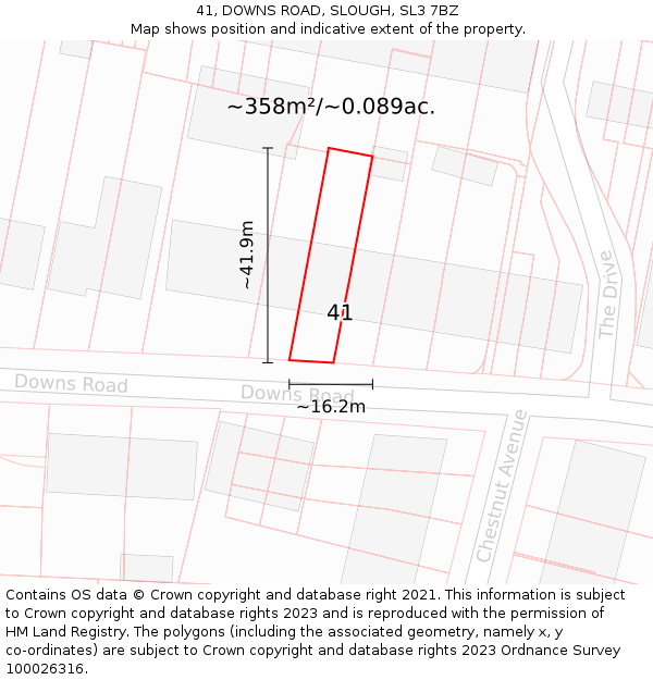 41, DOWNS ROAD, SLOUGH, SL3 7BZ: Plot and title map