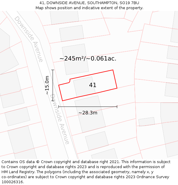 41, DOWNSIDE AVENUE, SOUTHAMPTON, SO19 7BU: Plot and title map