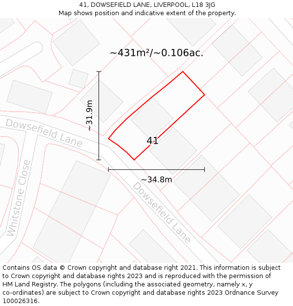 41, DOWSEFIELD LANE, LIVERPOOL, L18 3JG: Plot and title map