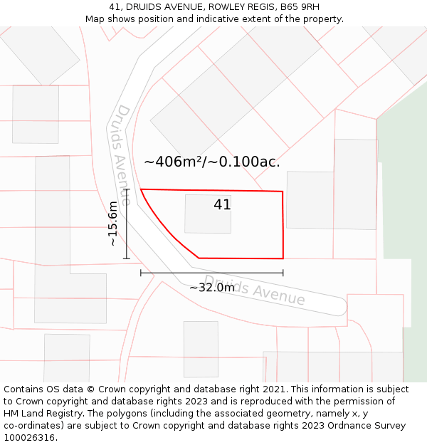 41, DRUIDS AVENUE, ROWLEY REGIS, B65 9RH: Plot and title map