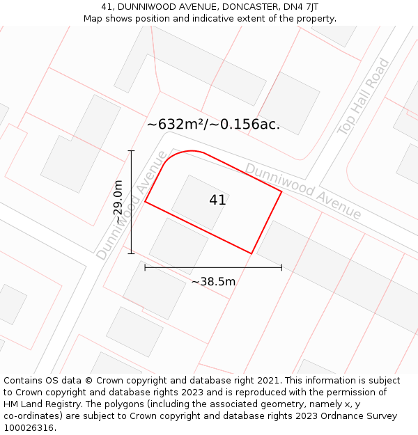 41, DUNNIWOOD AVENUE, DONCASTER, DN4 7JT: Plot and title map