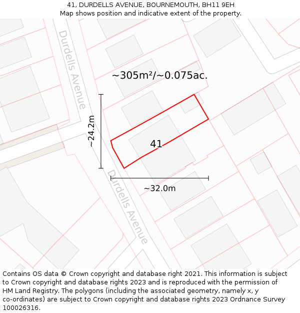 41, DURDELLS AVENUE, BOURNEMOUTH, BH11 9EH: Plot and title map