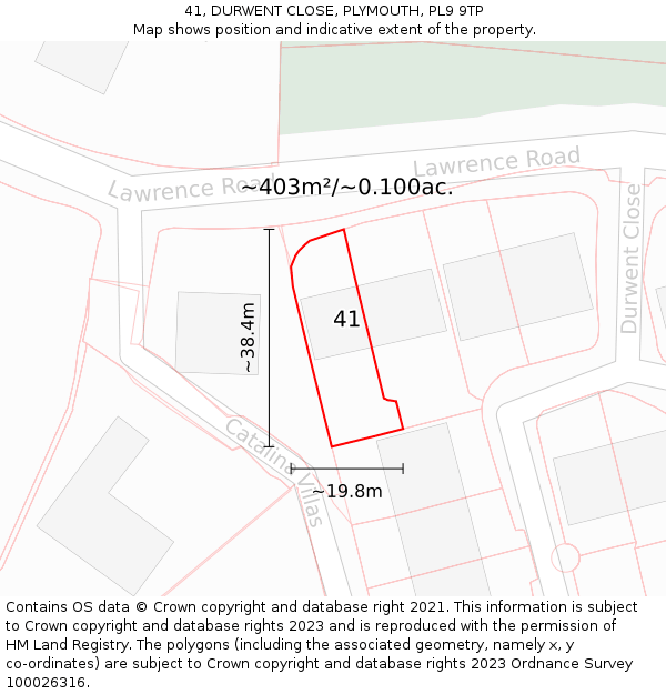 41, DURWENT CLOSE, PLYMOUTH, PL9 9TP: Plot and title map