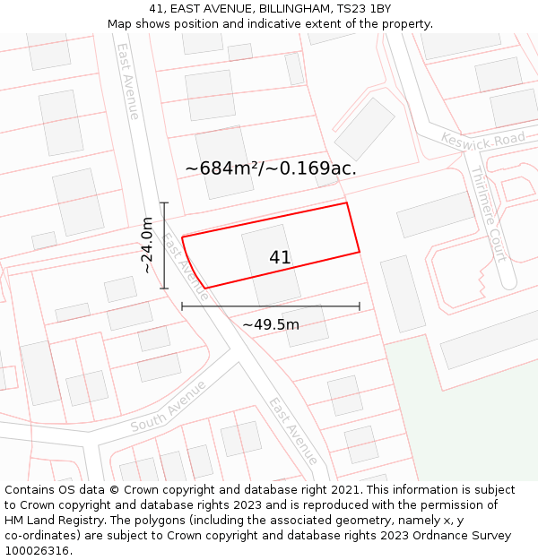 41, EAST AVENUE, BILLINGHAM, TS23 1BY: Plot and title map