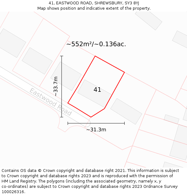 41, EASTWOOD ROAD, SHREWSBURY, SY3 8YJ: Plot and title map