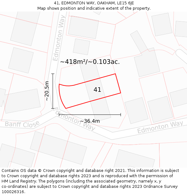 41, EDMONTON WAY, OAKHAM, LE15 6JE: Plot and title map