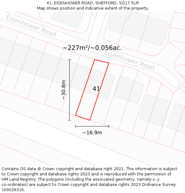 41, EISENHOWER ROAD, SHEFFORD, SG17 5UP: Plot and title map