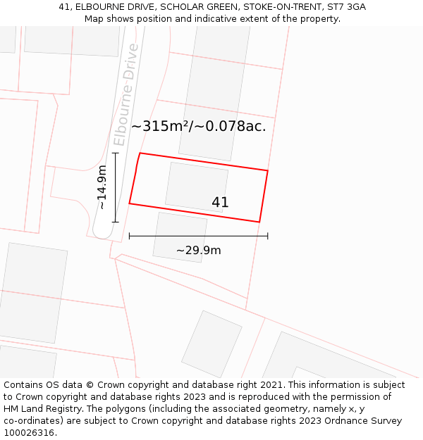 41, ELBOURNE DRIVE, SCHOLAR GREEN, STOKE-ON-TRENT, ST7 3GA: Plot and title map