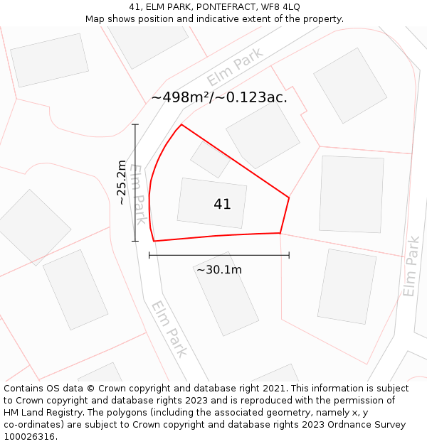 41, ELM PARK, PONTEFRACT, WF8 4LQ: Plot and title map