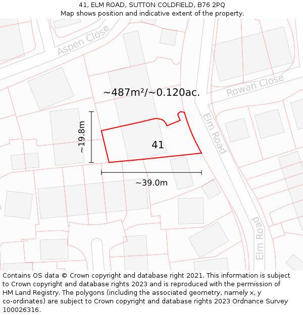 41, ELM ROAD, SUTTON COLDFIELD, B76 2PQ: Plot and title map