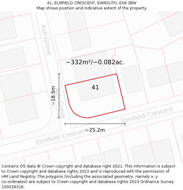 41, ELMFIELD CRESCENT, EXMOUTH, EX8 3BW: Plot and title map