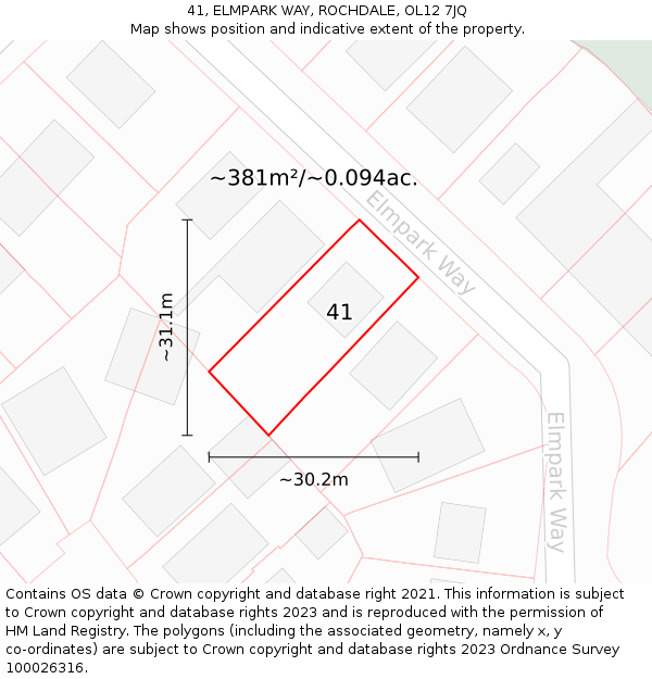 41, ELMPARK WAY, ROCHDALE, OL12 7JQ: Plot and title map