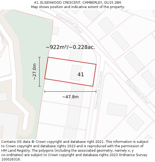 41, ELSENWOOD CRESCENT, CAMBERLEY, GU15 2BA: Plot and title map