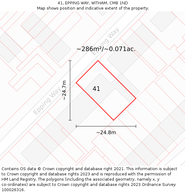 41, EPPING WAY, WITHAM, CM8 1ND: Plot and title map