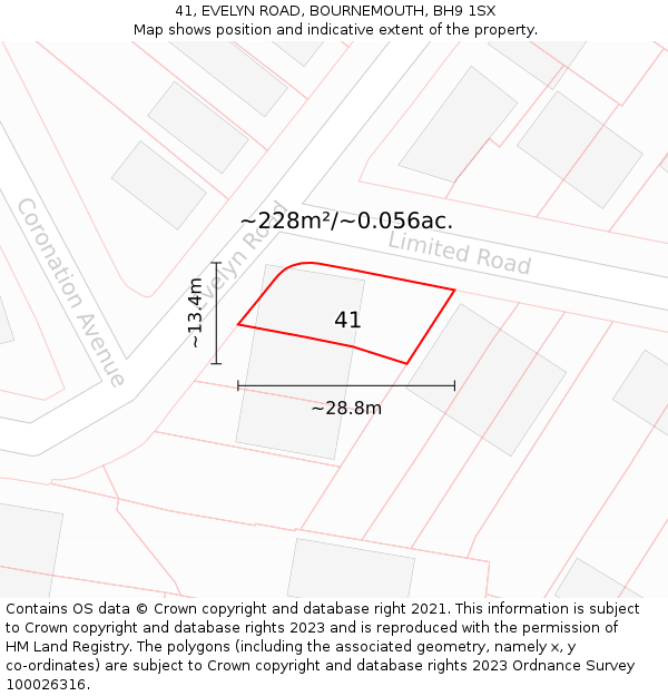 41, EVELYN ROAD, BOURNEMOUTH, BH9 1SX: Plot and title map