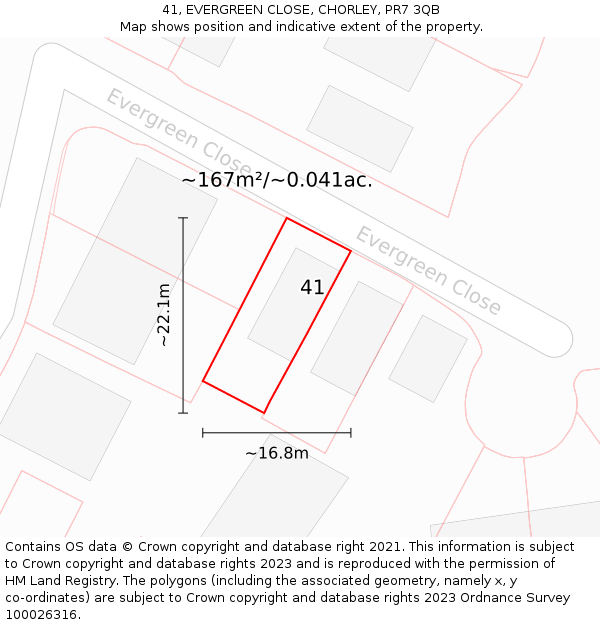 41, EVERGREEN CLOSE, CHORLEY, PR7 3QB: Plot and title map