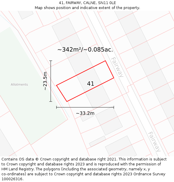 41, FAIRWAY, CALNE, SN11 0LE: Plot and title map