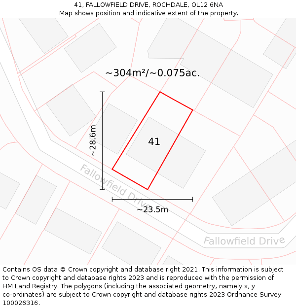 41, FALLOWFIELD DRIVE, ROCHDALE, OL12 6NA: Plot and title map