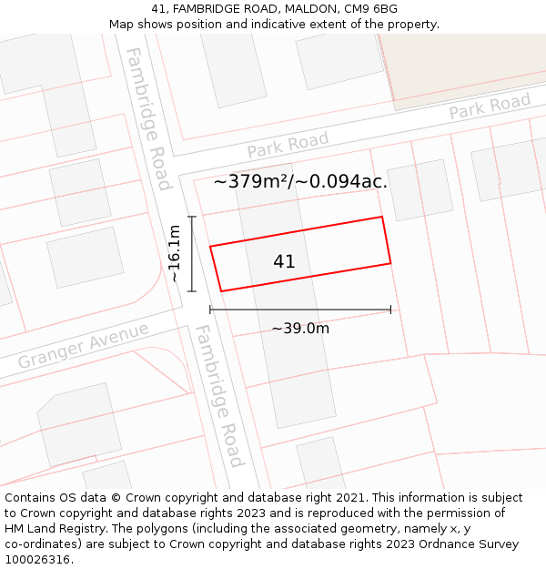 41, FAMBRIDGE ROAD, MALDON, CM9 6BG: Plot and title map