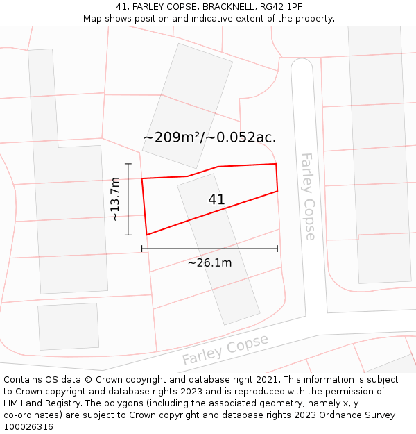 41, FARLEY COPSE, BRACKNELL, RG42 1PF: Plot and title map