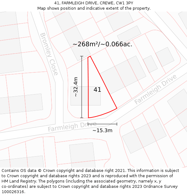 41, FARMLEIGH DRIVE, CREWE, CW1 3PY: Plot and title map