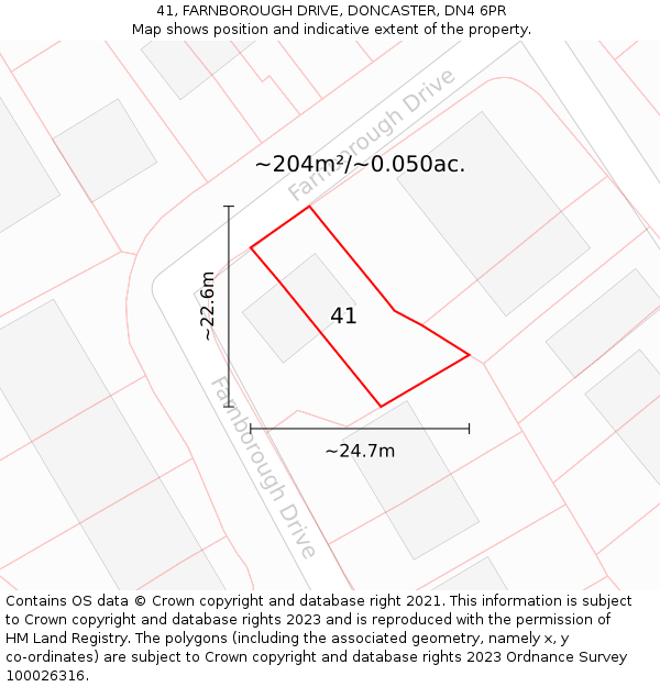 41, FARNBOROUGH DRIVE, DONCASTER, DN4 6PR: Plot and title map