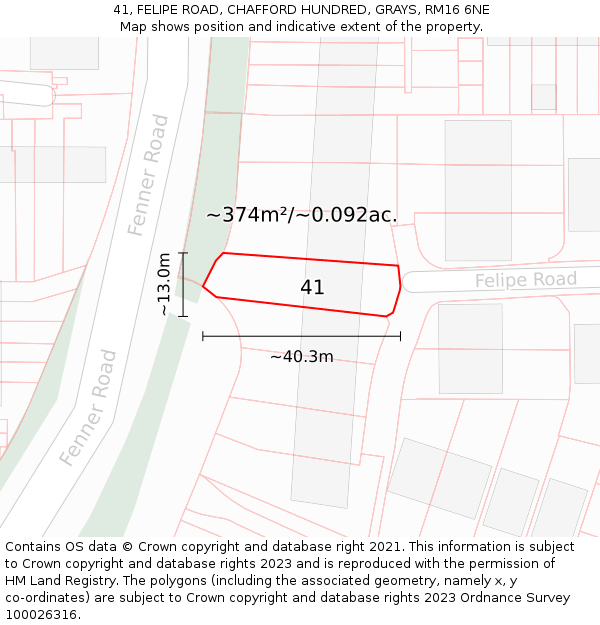 41, FELIPE ROAD, CHAFFORD HUNDRED, GRAYS, RM16 6NE: Plot and title map