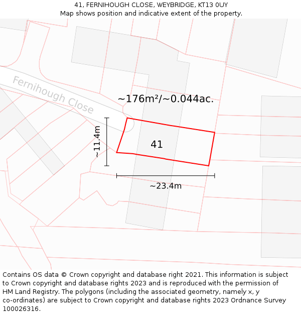 41, FERNIHOUGH CLOSE, WEYBRIDGE, KT13 0UY: Plot and title map