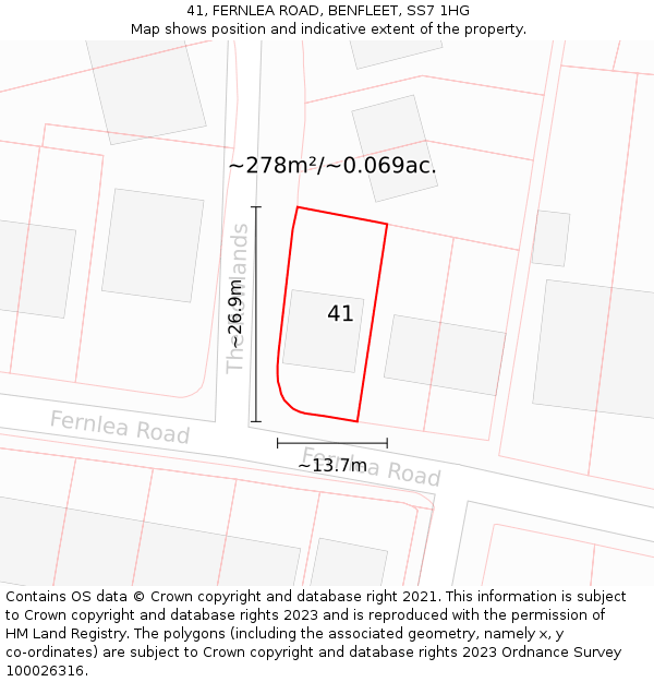 41, FERNLEA ROAD, BENFLEET, SS7 1HG: Plot and title map