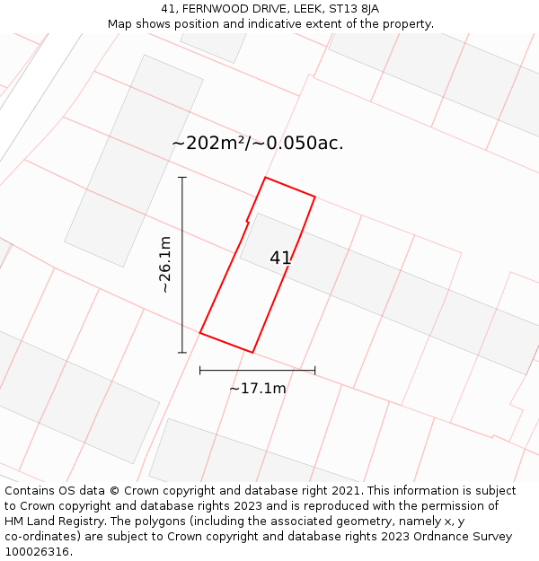 41, FERNWOOD DRIVE, LEEK, ST13 8JA: Plot and title map