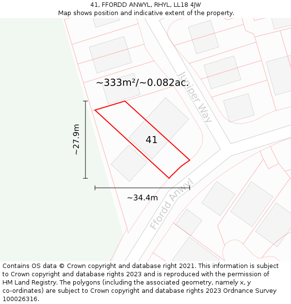 41, FFORDD ANWYL, RHYL, LL18 4JW: Plot and title map