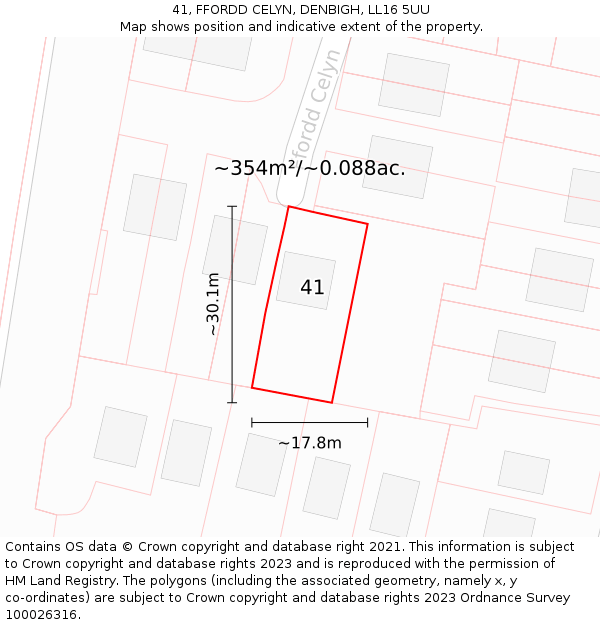 41, FFORDD CELYN, DENBIGH, LL16 5UU: Plot and title map