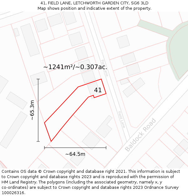 41, FIELD LANE, LETCHWORTH GARDEN CITY, SG6 3LD: Plot and title map