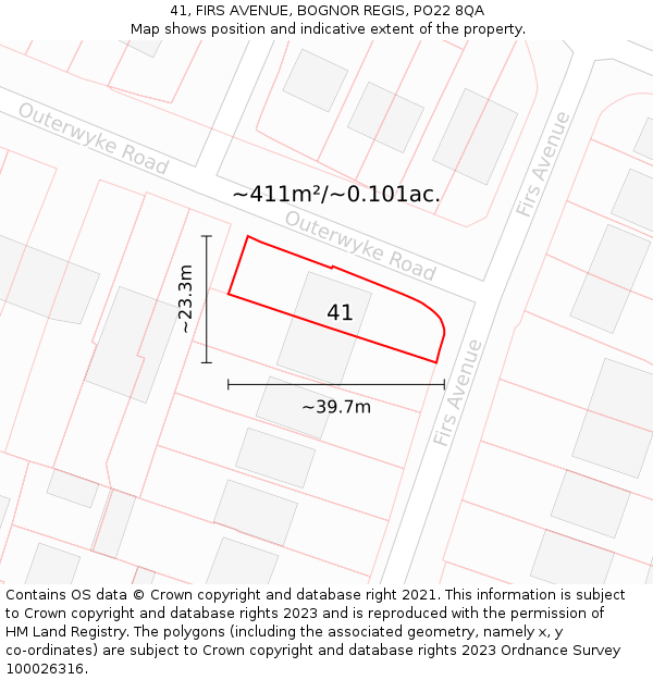 41, FIRS AVENUE, BOGNOR REGIS, PO22 8QA: Plot and title map