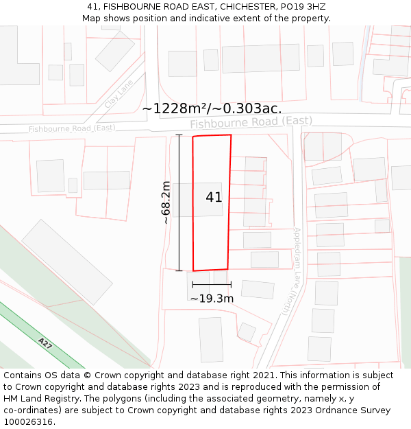 41, FISHBOURNE ROAD EAST, CHICHESTER, PO19 3HZ: Plot and title map