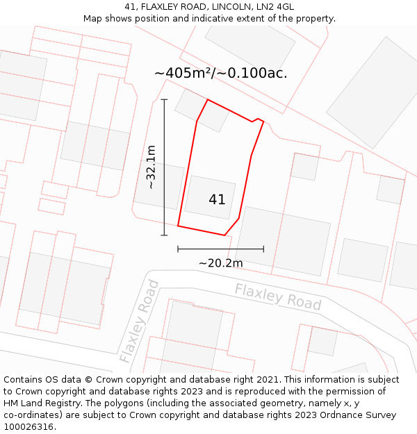 41, FLAXLEY ROAD, LINCOLN, LN2 4GL: Plot and title map